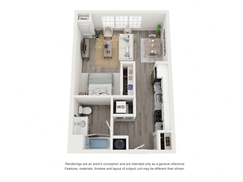 Floor plan for studio, 1 bath, 522 sqft